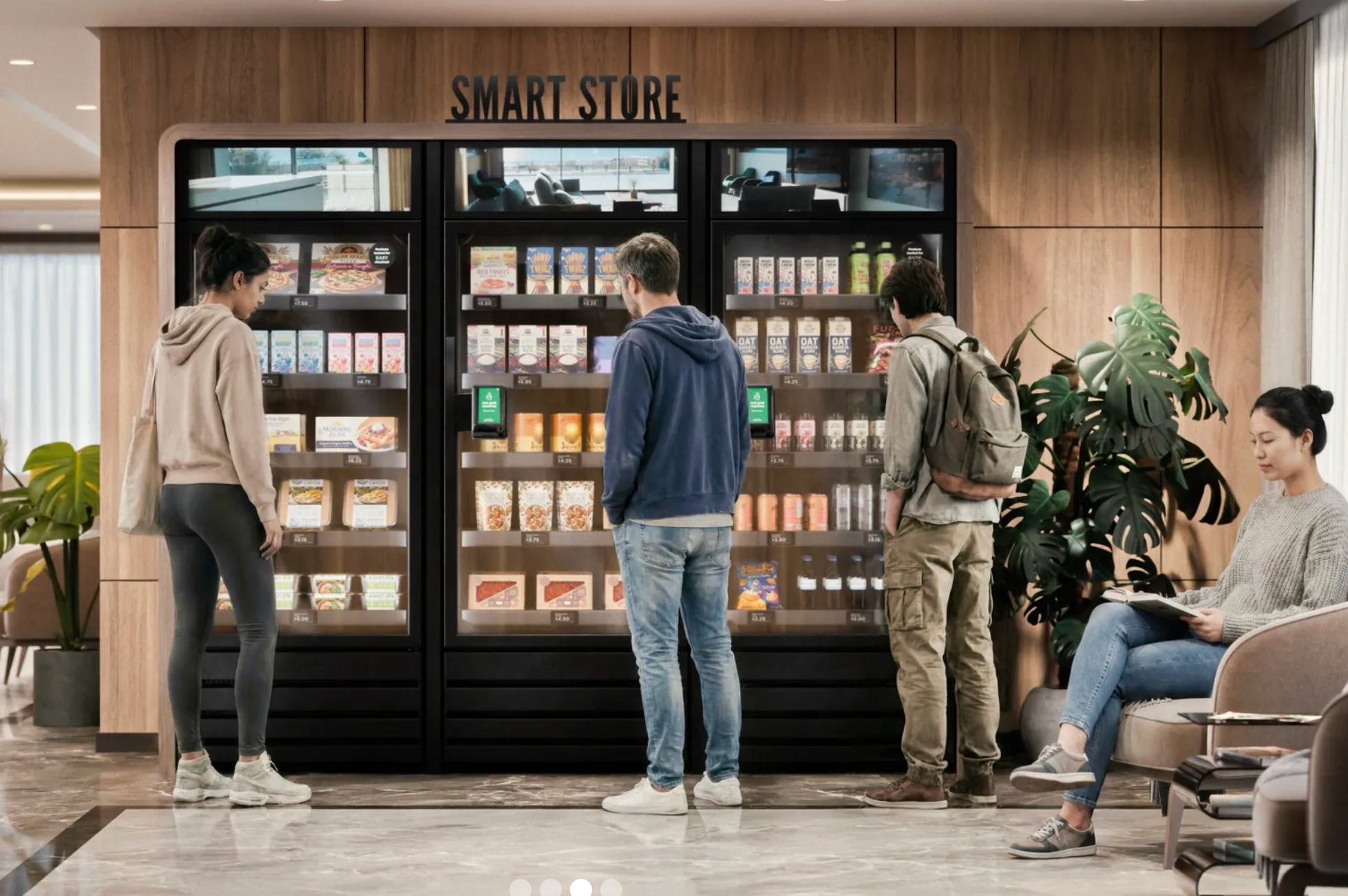 Smart Store — modern vending market with customers